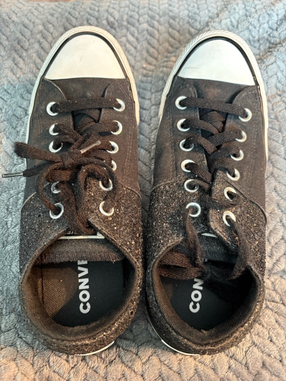 Converse Black Low-Top Glittery Sneakers with White Toe Cap